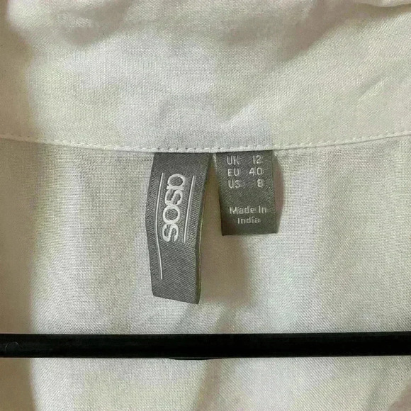 Asos Enveloped Neck Tie Blouse Top Cloth Buttons Shirt Cream - Picture 6 of 8